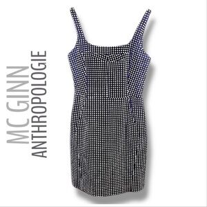 McGINN Anthropology Body con Navy & White Dot Scoop Neck Sleeveless Mini Dress 4